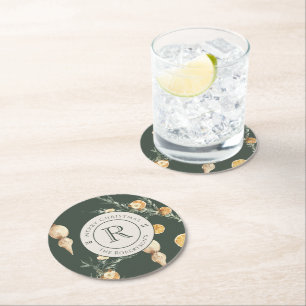 Dessous De Verre Rond Charme d'hiver festif : Aquarelle chic Monogrammé