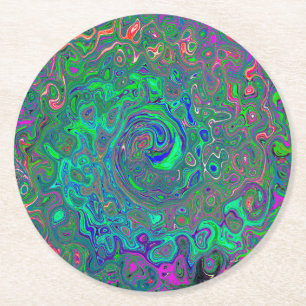 Dessous De Verre Rond Chartreuse et bleu rétro liquide tourbillonnant ps