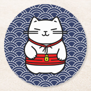 Dessous De Verre Rond Chat chanceux japonais ou Maneki-Neko