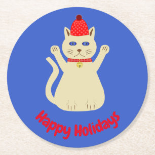 Dessous De Verre Rond Chat de Noël sur mesure