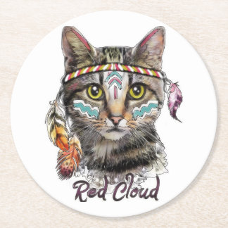 Dessous De Verre Rond Chat de nuages rouges