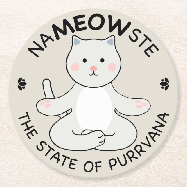 Dessous De Verre Rond Chat de Yoga - Nameowste (Devant)