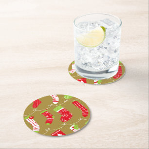 Dessous De Verre Rond Chaussettes d'hiver rétro de Noël