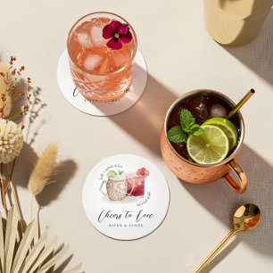 Dessous De Verre Rond Chefs à l'amour Aquarelle Cocktail Boissons Mariag