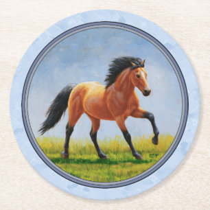 Dessous De Verre Rond Cheval Buckskin courant bleu clair