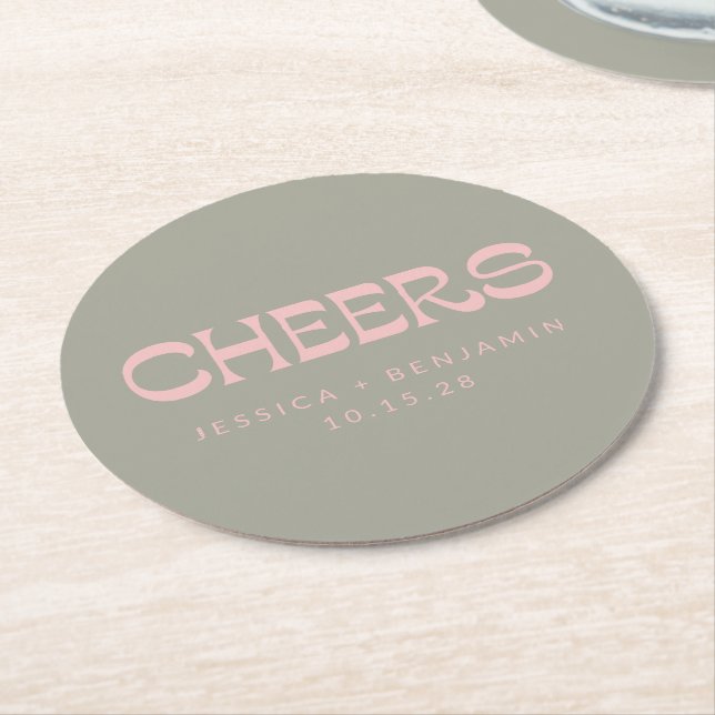Dessous De Verre Rond Cheveux personnalisés Sage Vert Rose Chic Mariage  (Incliné)