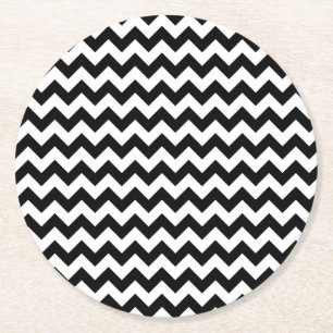 Dessous De Verre Rond Chevron noir et blanc Conception traditionnelle