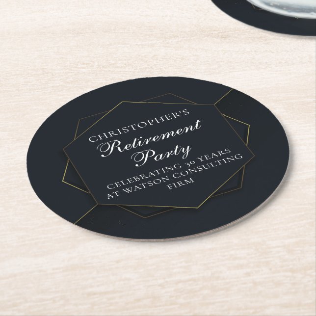 Dessous De Verre Rond Chic Black Gold Custom Retirement Party (Incliné)