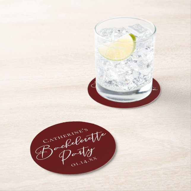 Dessous De Verre Rond Chic Burgundy Bachelorette Party Personalized (En situation)