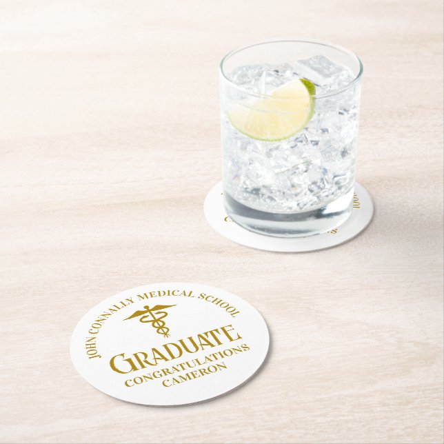 Dessous De Verre Rond Chic Gold Médicale School Graduation Party (En situation)