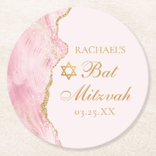 Dessous De Verre Rond Chic Rose Gold Agate Bat mitzvah Party Personnalis