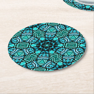 Dessous De Verre Rond Chic Turquoise Turquoise Retro Oriental Mosaic Mot