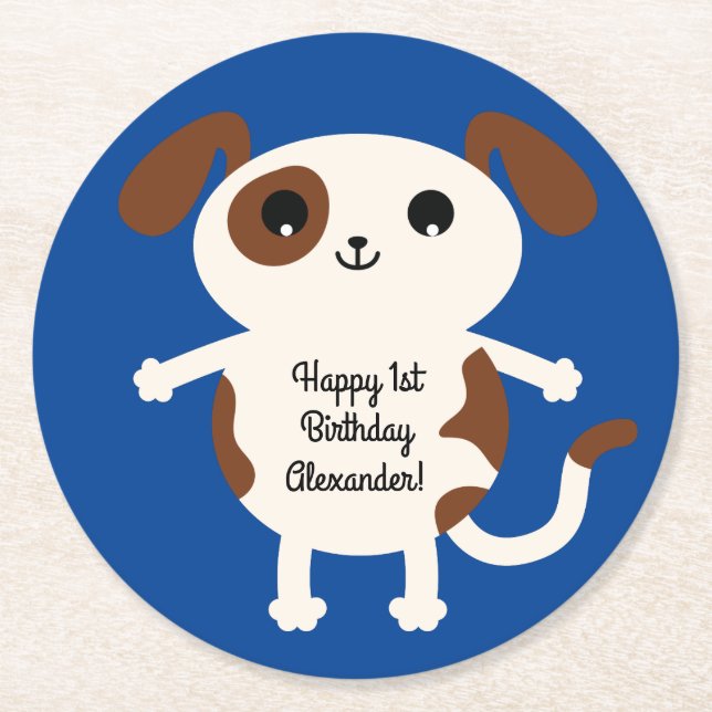Dessous De Verre Rond Chien Anniversaire Fête Enfants (Devant)