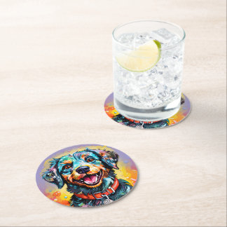 Dessous De Verre Rond Chien avec des lunettes