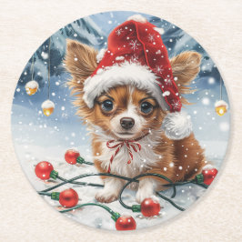 Dessous De Verre Rond Chien de Noël Chihuahua Père Noël