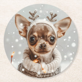 Dessous De Verre Rond Chien de Noël Chihuahua Reindeer