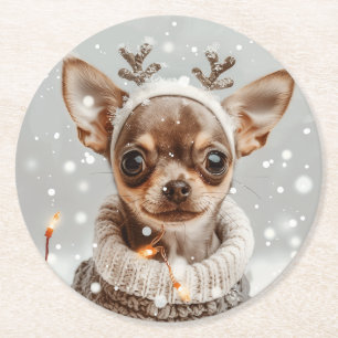 Dessous De Verre Rond Chien de Noël Chihuahua Reindeer