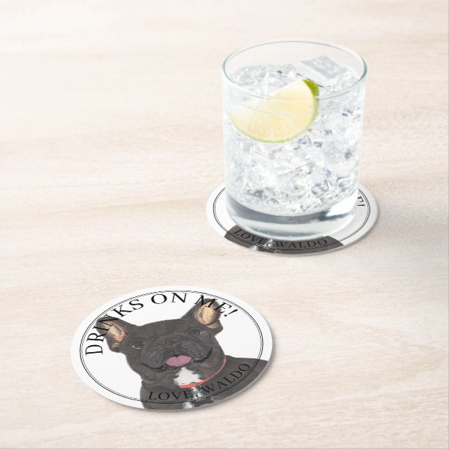 Dessous De Verre Rond Chien de taule français français brindé noir perso (En situation)