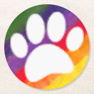 Dessous De Verre Rond Chien Pawprint Rainbow Watercolor