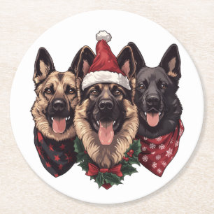 Dessous De Verre Rond Chiens bergers allemands de Noël