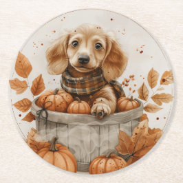 Dessous De Verre Rond Chiens de l'automne Dachshund Citrouille
