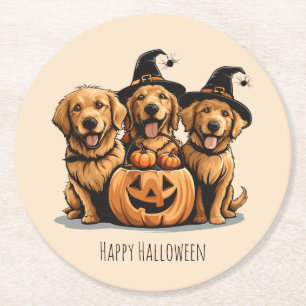 Dessous De Verre Rond Chiens de l'Halloween Golden Retriever Jack-o'-lan