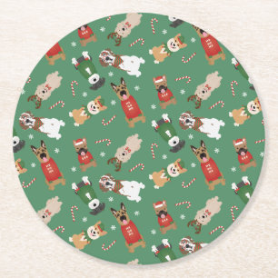 Dessous De Verre Rond Chiens de Noël Motif Rouge Vert