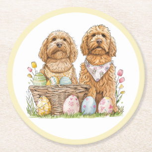 Dessous De Verre Rond Chiens de Pâques Goldendoodle