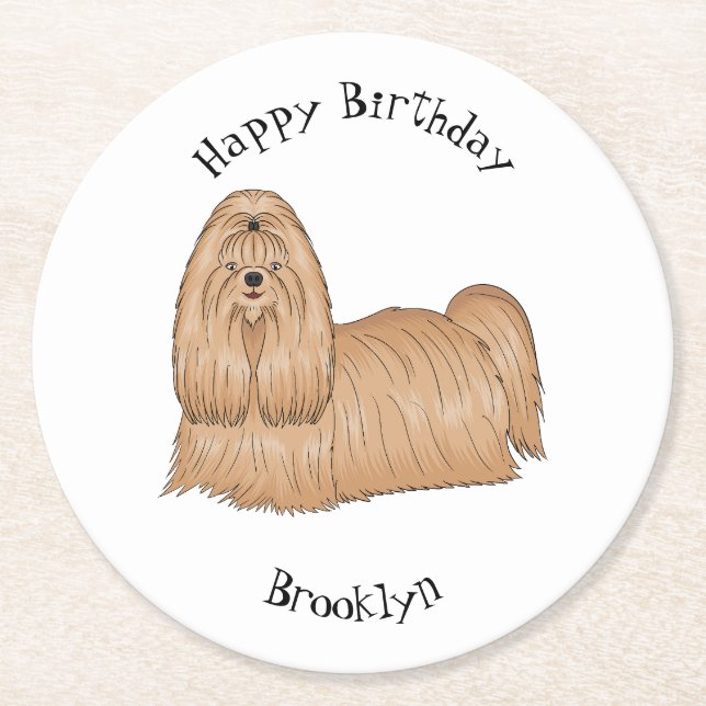 Dessous De Verre Rond Chih tzu long cheveux dessin de chien (Devant)