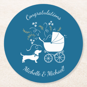Dessous De Verre Rond Chihuahua Baby shower Blue Boy