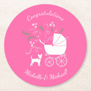 Dessous De Verre Rond Chihuahua Baby shower fille rose chien
