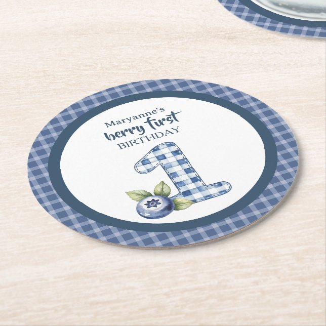 Dessous De Verre Rond Child's Blueberry Berry First Birthday (Incliné)