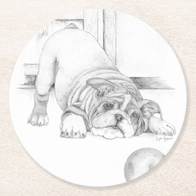 Dessous De Verre Rond Chiot joueur (Devant)