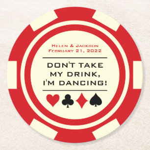 Dessous De Verre Rond Chip de poker rouge et blanc Je danse Boisson