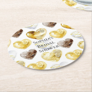 Dessous De Verre Rond Chocolat Cœur Blanc Or Mariage