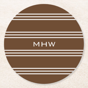 Dessous De Verre Rond Chocolat Grilles de papier monogramme personnalisé
