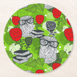 Dessous De Verre Rond Chouette en roses rouges