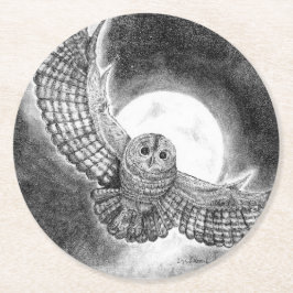 Dessous De Verre Rond Chouette volant devant la lune