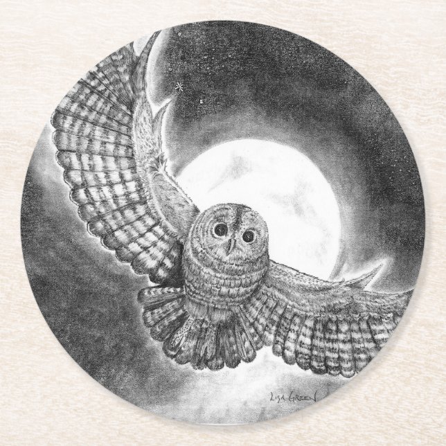 Dessous De Verre Rond Chouette volant devant la lune (Devant)