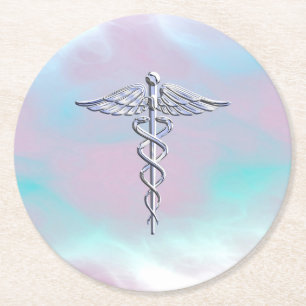 Dessous De Verre Rond Chrome Comme Caduceus Symbole Médicale Mère Pear