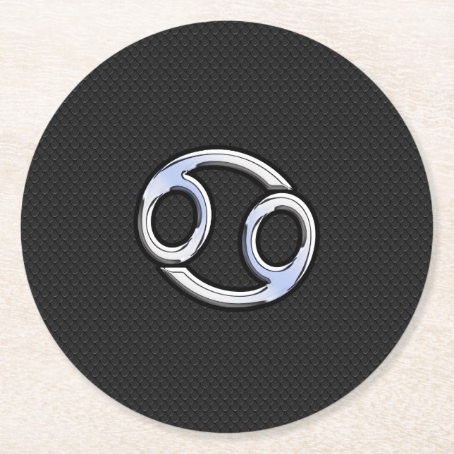 Dessous De Verre Rond Chrome comme cancer Zodiac Connexion Noir (Devant)