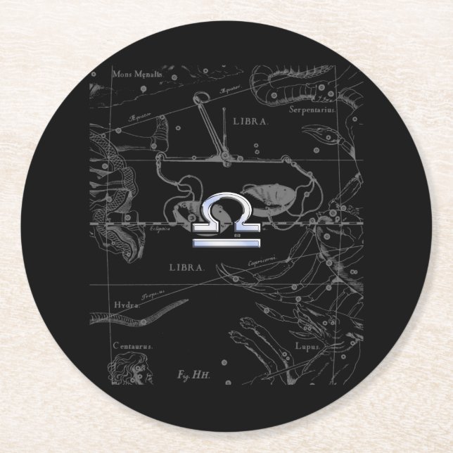 Dessous De Verre Rond Chrome like Libra Zodiac (Devant)