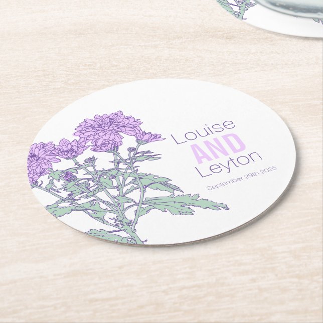 Dessous De Verre Rond Chrysanthemum violet fleurs dessous de verre graph (Incliné)