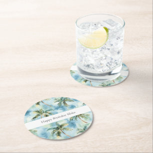Dessous De Verre Rond Cieux Bleus Île Tropicale Palmiers Anniversaire