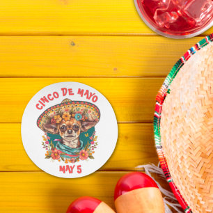 Dessous De Verre Rond Cinco de Mayo Chihuahua portant Sombrero & Serape