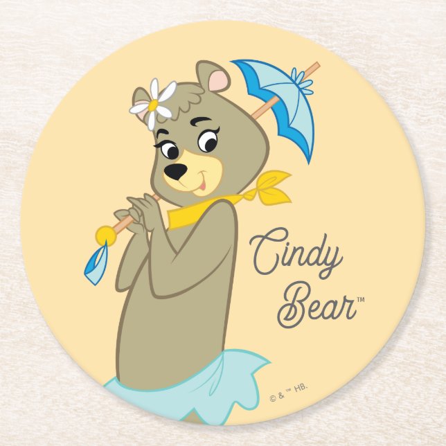 Dessous De Verre Rond Cindy Bear tenant le parasol (Devant)