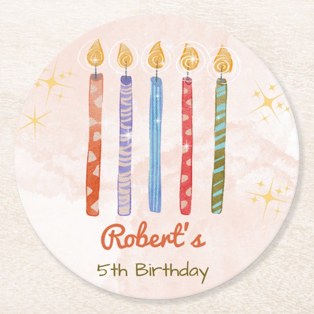Dessous De Verre Rond Cinq bougies Enfants 5e anniversaire (Devant)