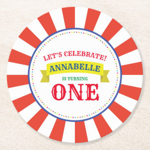Dessous De Verre Rond Circus Cute Enfants fête d'anniversaire Vintage