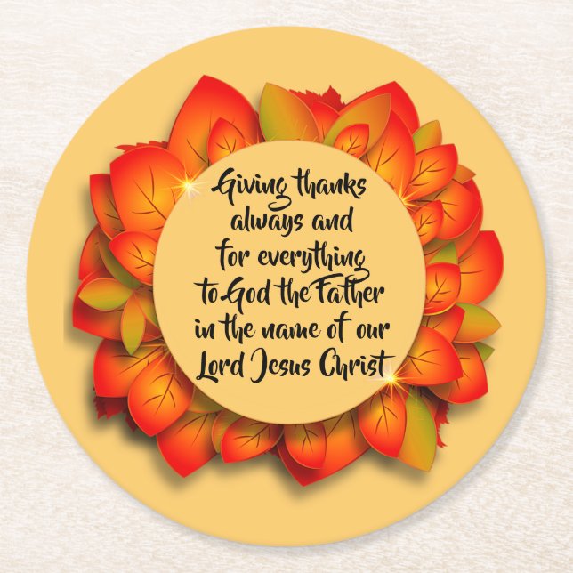 Dessous De Verre Rond Citation Bible Thanksgiving Autumn Leaf (Devant)