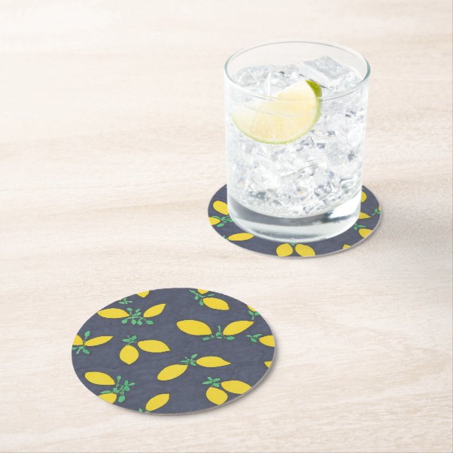 Dessous De Verre Rond Citron gouttes de nourriture Motif d'art (En situation)